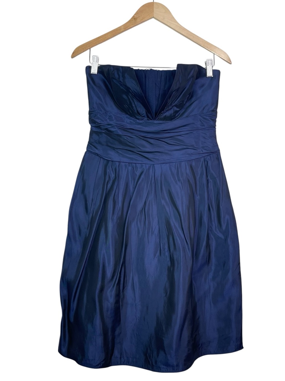 Vera Wang Maids Indigo Blue Satin Strapless Pleated Formal Occasions Dress Sz 14